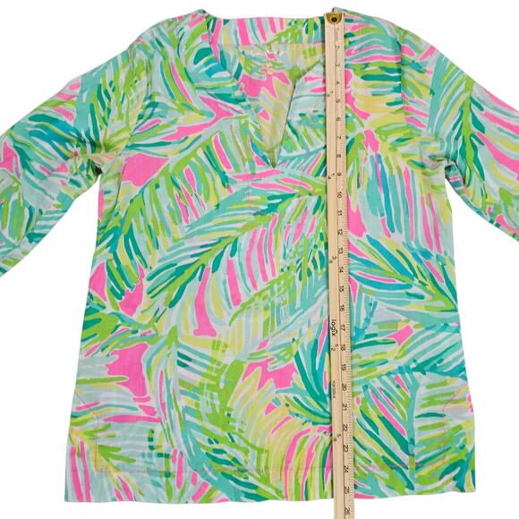 Lilly Pulitzer Tunic Shirt Womens Small Green Pink Amelia Island Tropical Storm - Picture 12 of 14